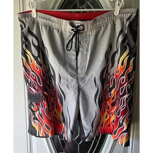 Vtg 2000s Urban Up One Pocket Flames Swim Shorts Size Large